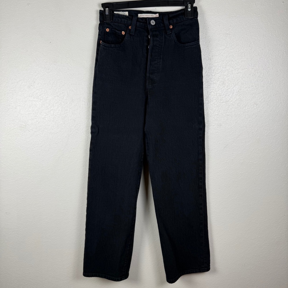 Levis Premium Ribcage Straight‎ Ankle Jeans Black High Rise Button Fly 24
